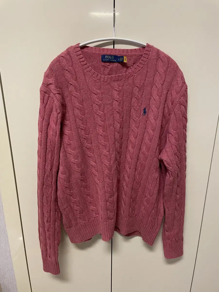 Polo Cotton Cable Knit Pink L