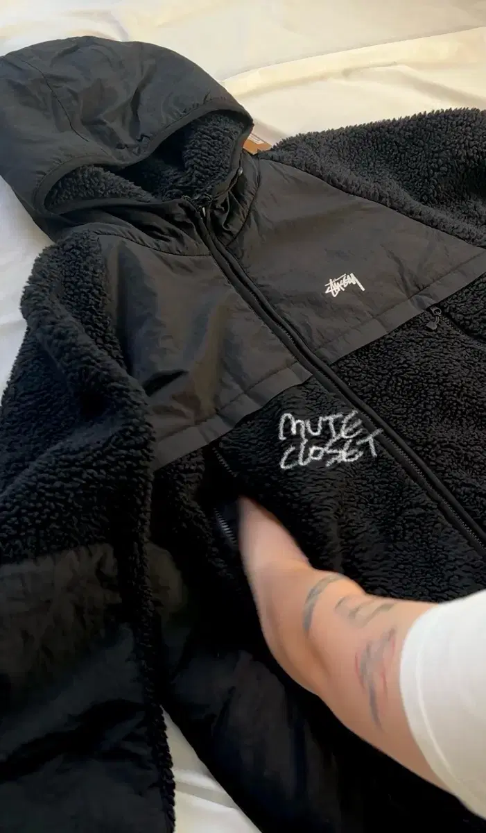 [Same Day] Stussy Sherpa Paneled Hooded Jacket Black Fleece