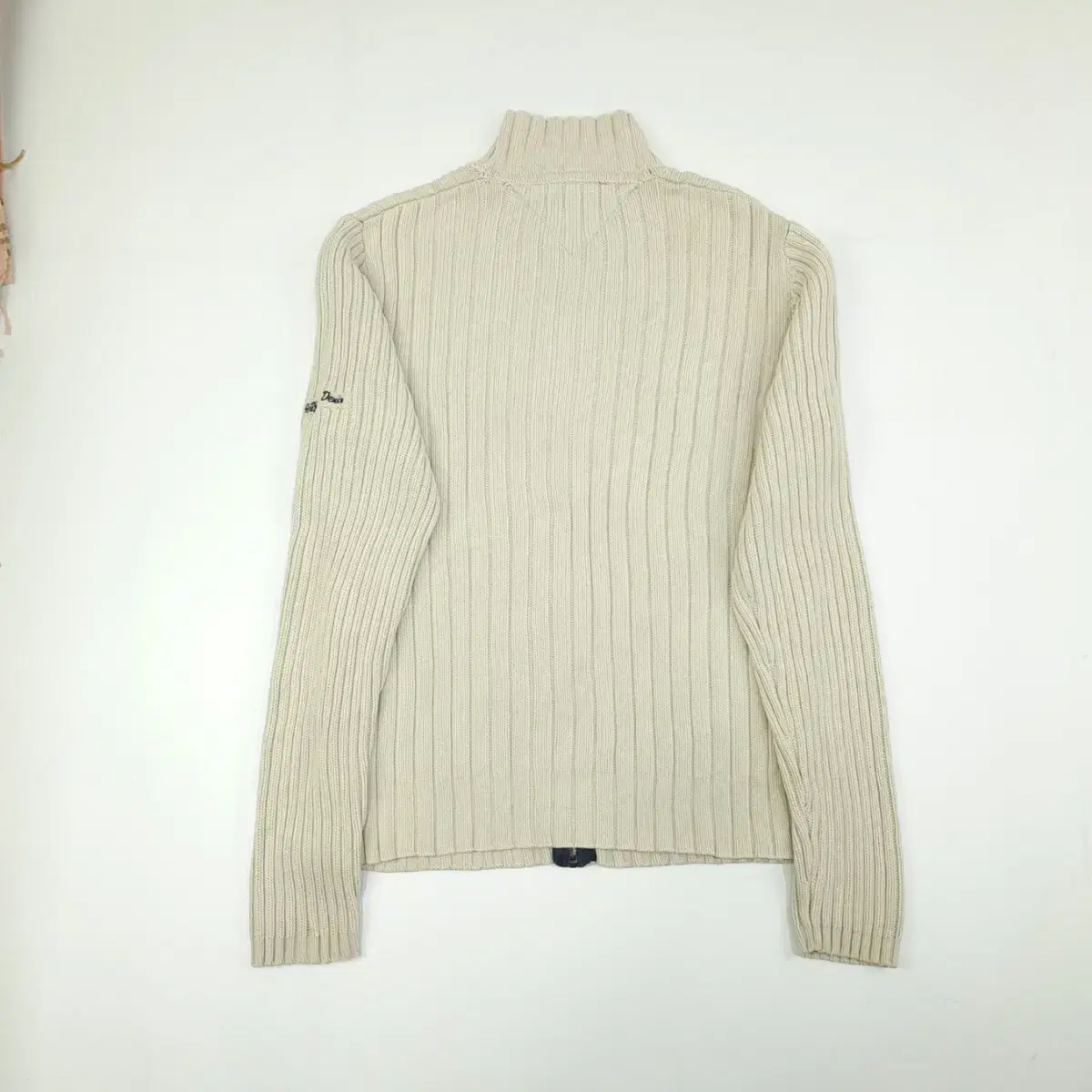 (CS075) XL 타미힐피거 데님 아이보리 집업 긴팔 니트 knit