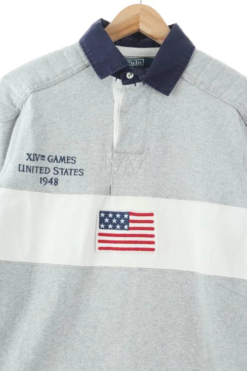 (M) Polo Ralph Lauren kara Long Sleeve T-Shirt Stars and Stripes Gray Limited Edition-1044F