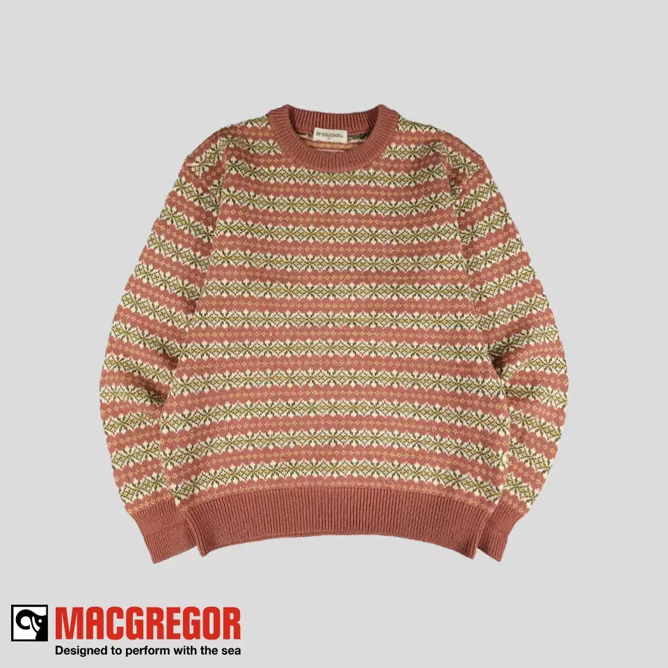 MacGregor Pink Multicolor Striped Ethnic Pattern Wool100 Crew Neck Knit MA