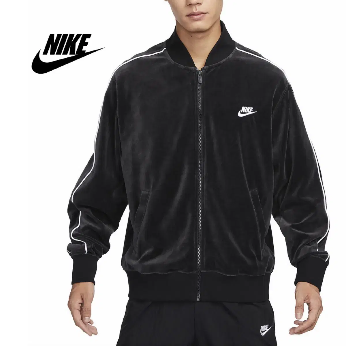 Nike Club Velour Jacket Zip-Up Training Set Black