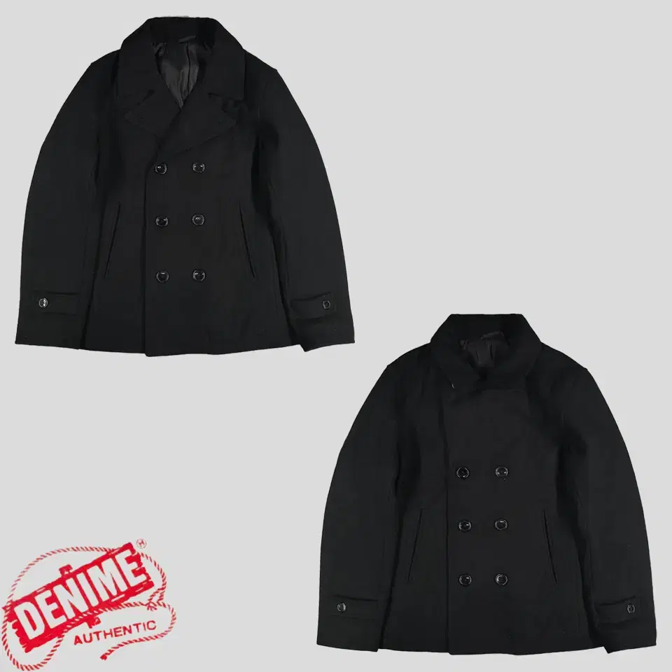 DENIME Black double-button wool blend simple minimalist wool double vahn coat short