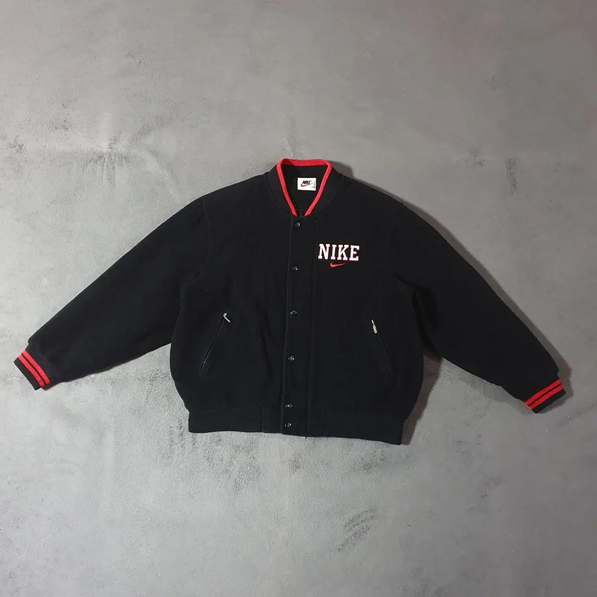 90s Nike Big Swoosh Wool Varsity Jacket 105 semi over