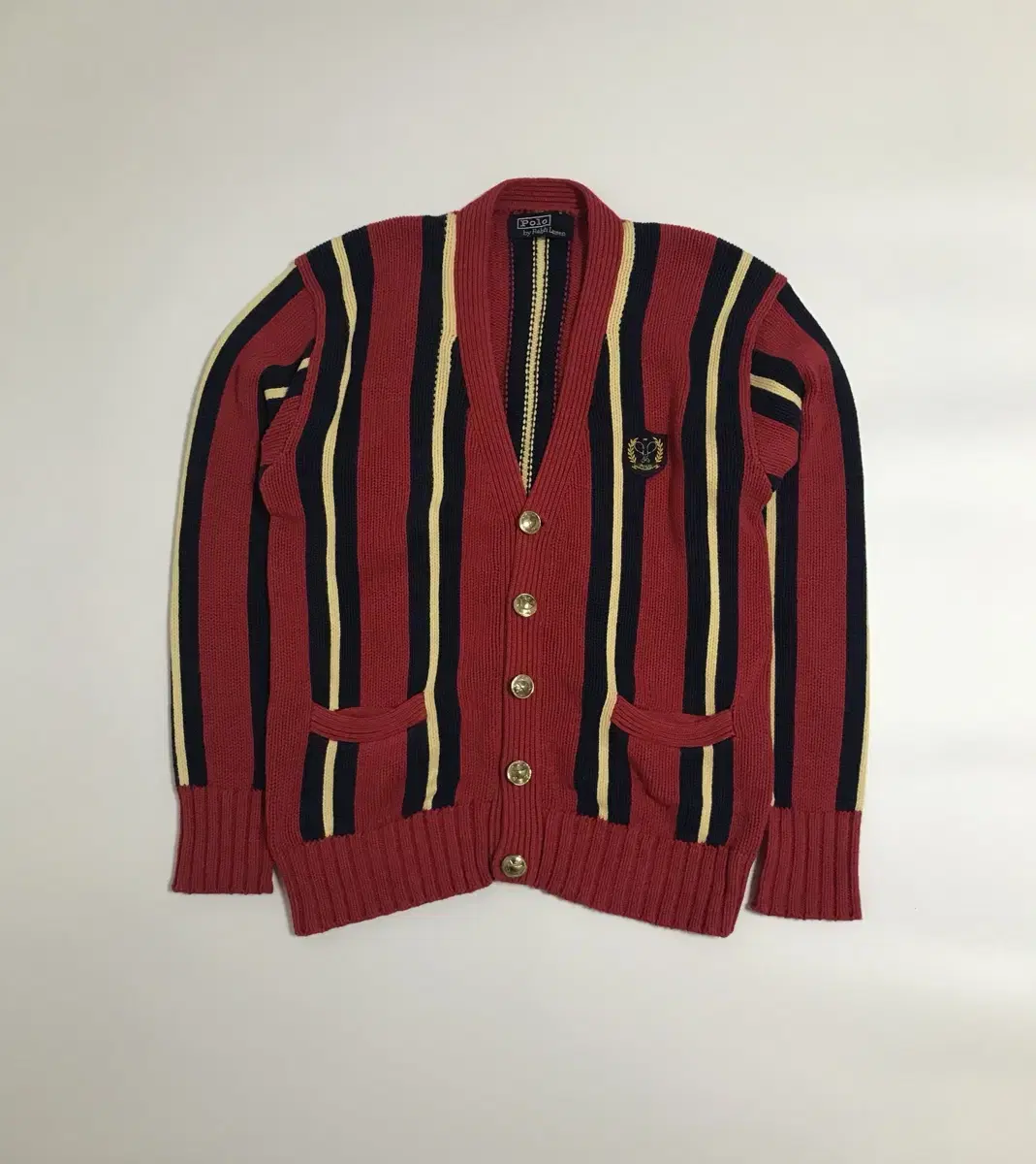 Rare) Polo Ralph Lauren embroidered patch preppy keum cardigan 95 to about 100 skinny.