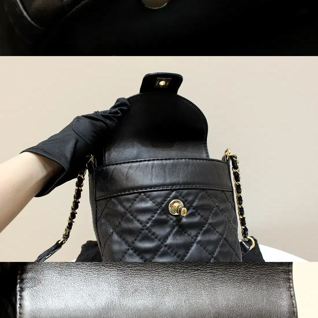 CHANEL | 샤넬 [중고명품다올] 샤넬 시즌 cc로고 블랙 금장 어깨