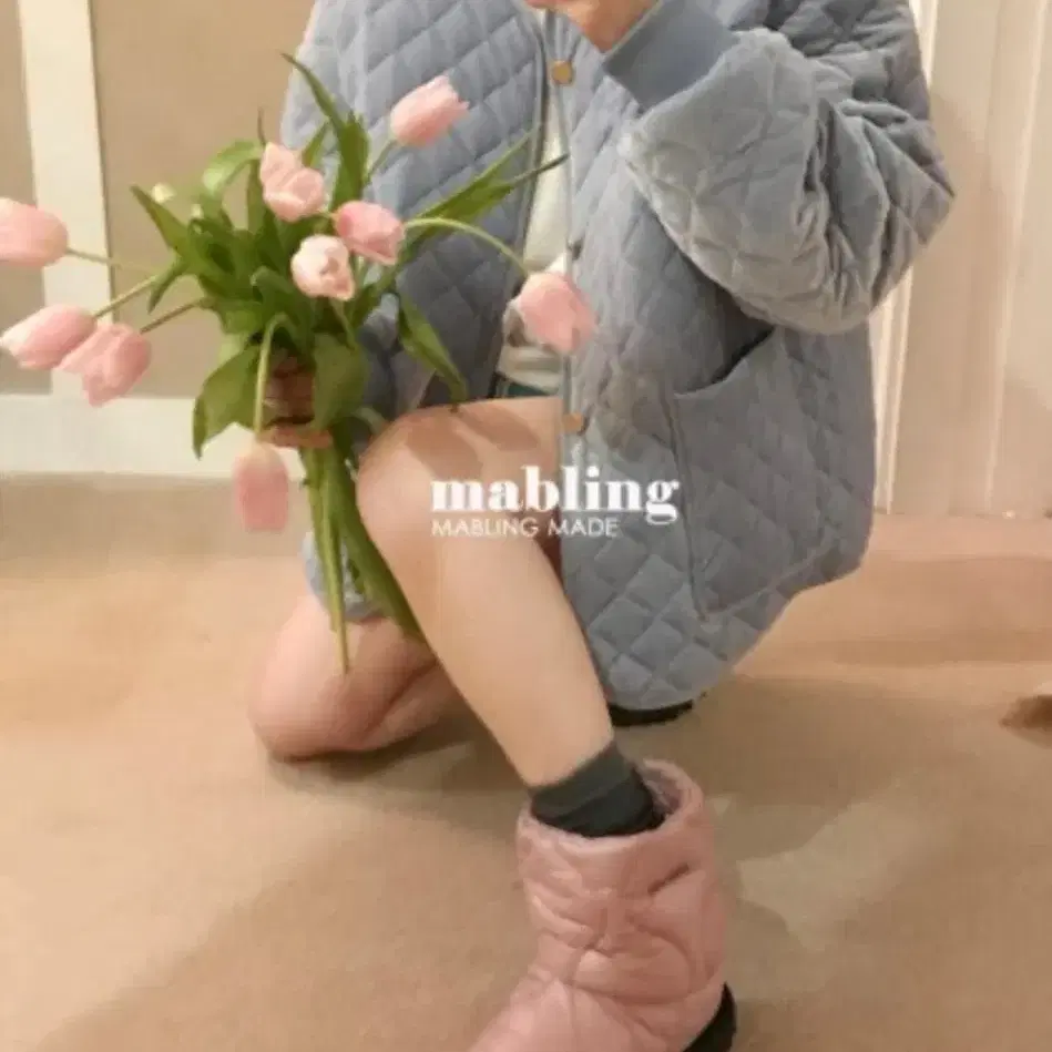 마블링 mabling 벨벳 퀼팅 자켓