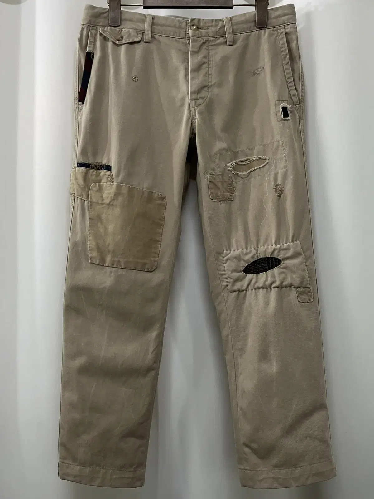 Polo Ralph Lauren Tan Beige Repair Distressed Blended Chinos Double RRLRRL