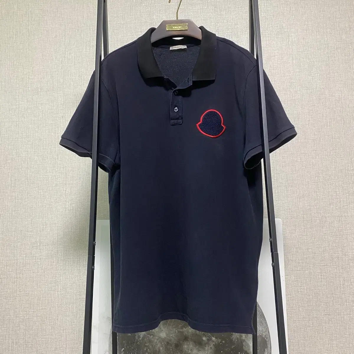 Genuine L) Moncler Navy Logo Polo kara T-Shirt 100-105