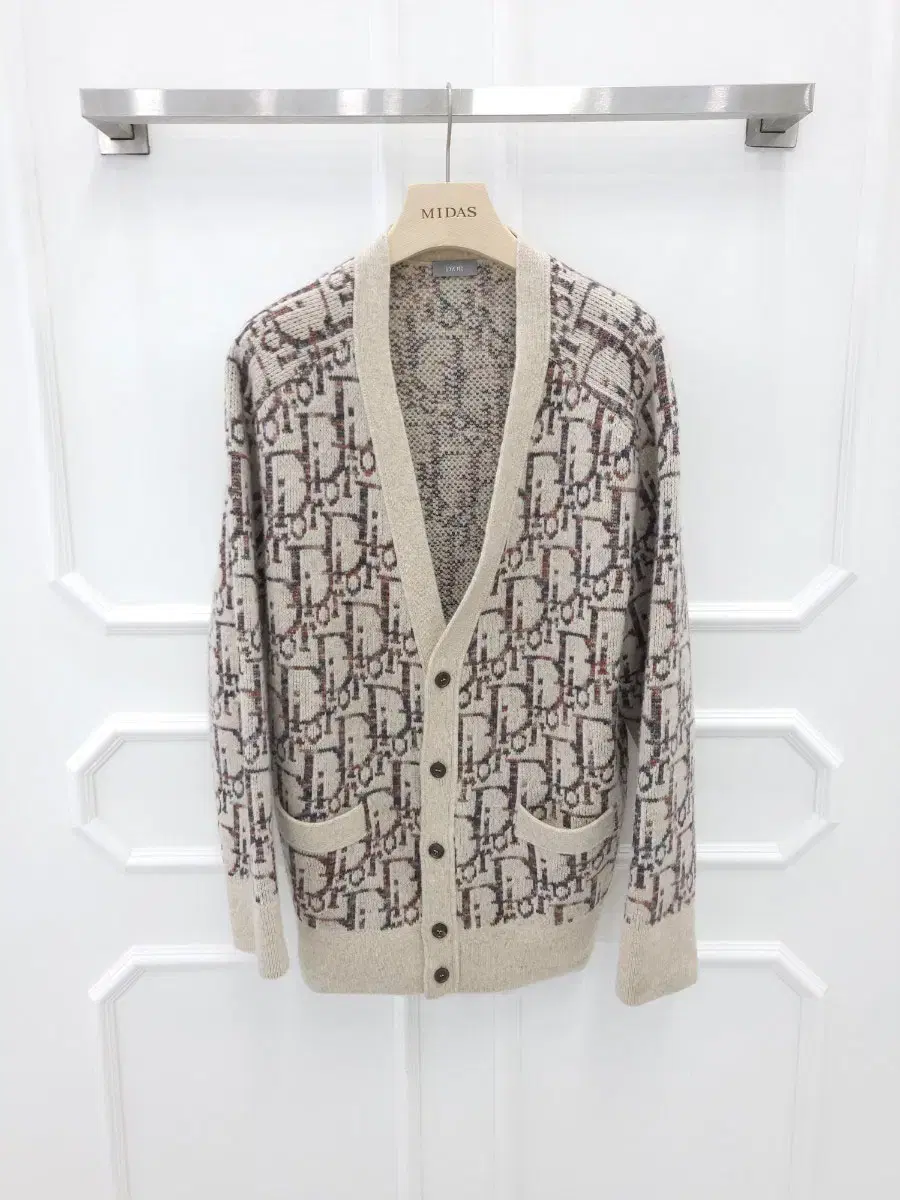 Dior Oblique Beige Brown Virgin Wool Cardigan X3L