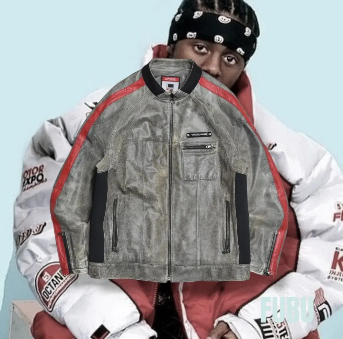 Imported vintage 90s old school FUBU fubu racing jacket rider double sided