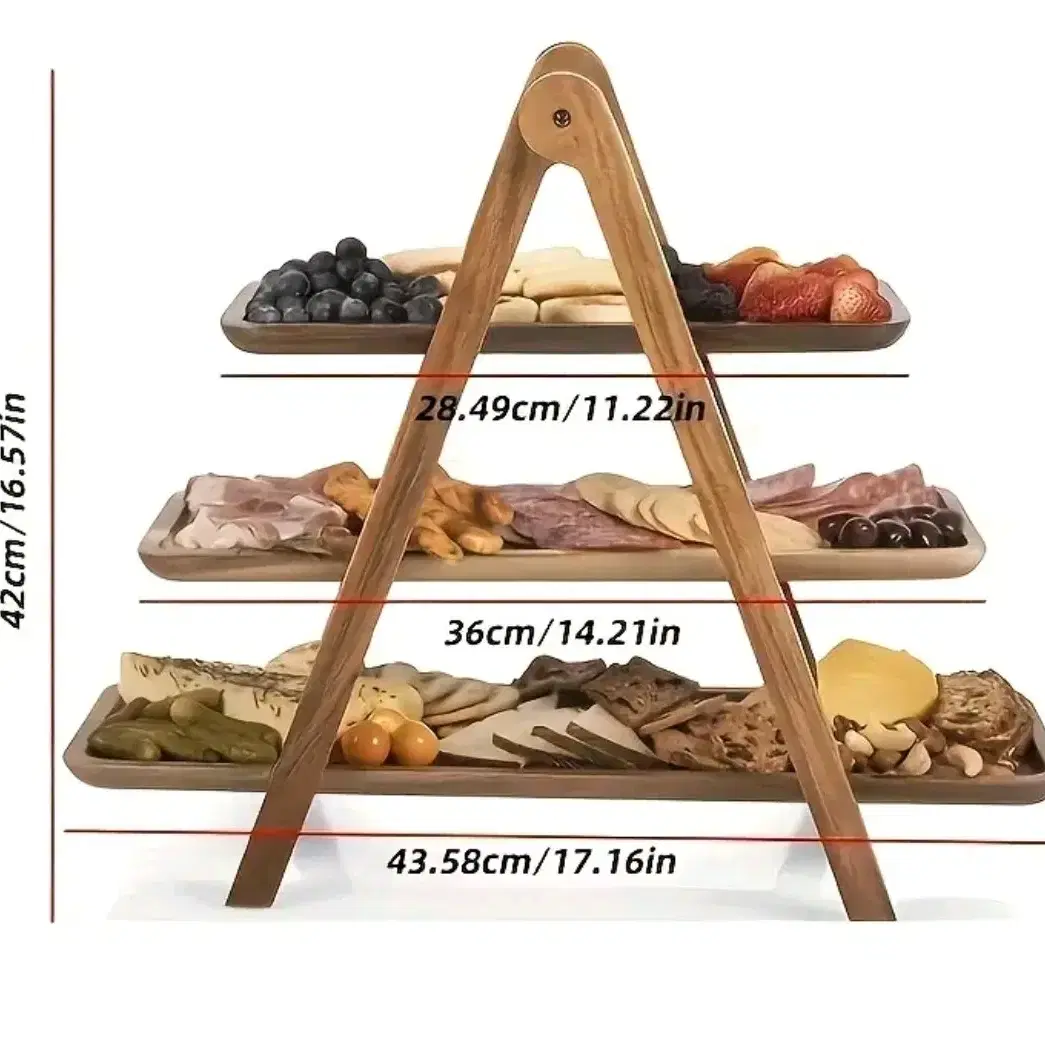 새상품)우드 원목 3단 트레이 파티 디저트 서빙보드