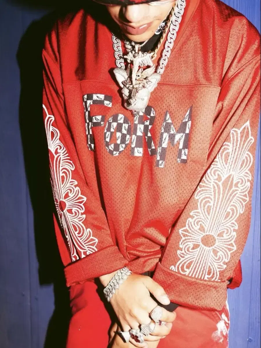 [XXL] Chrome Hearts Mattyboy Form CH Team Mesh Jersey Long Sleeve Red