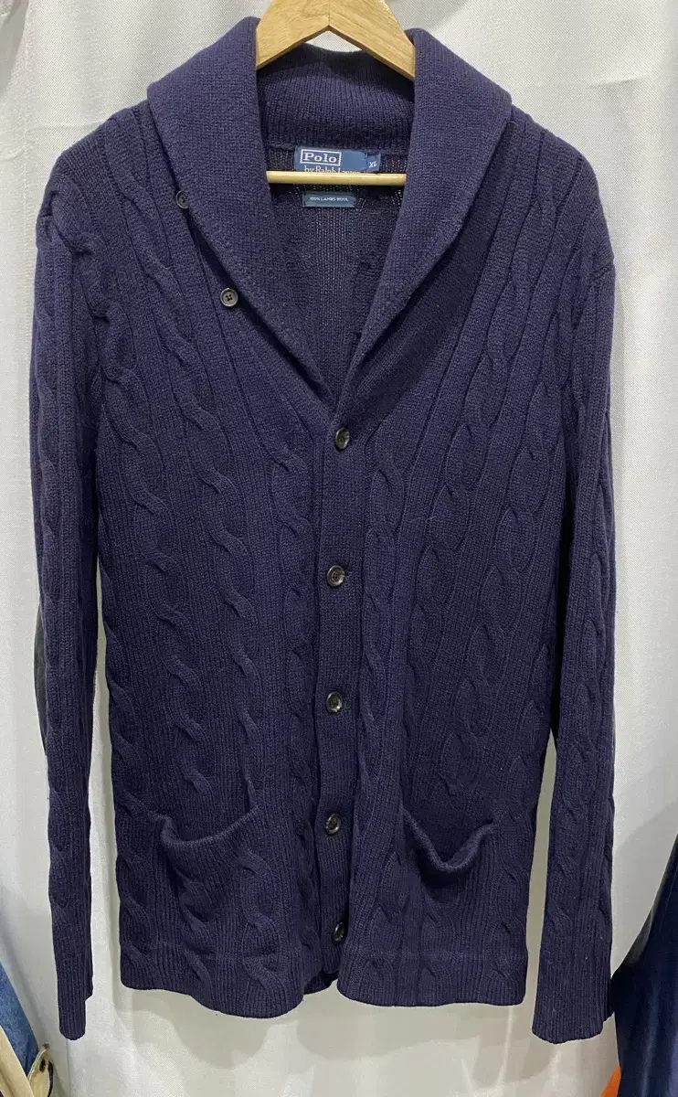 [Recommended for L-XXL] Polo Ralph Lauren 100% lambswool and leather patch cardigan