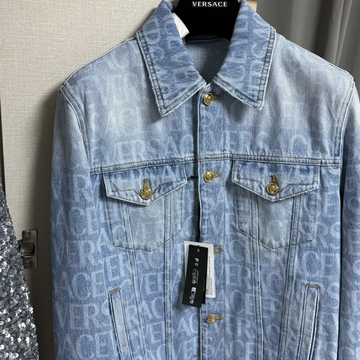 (M) Versace Wool Over Logo Denim Jacket