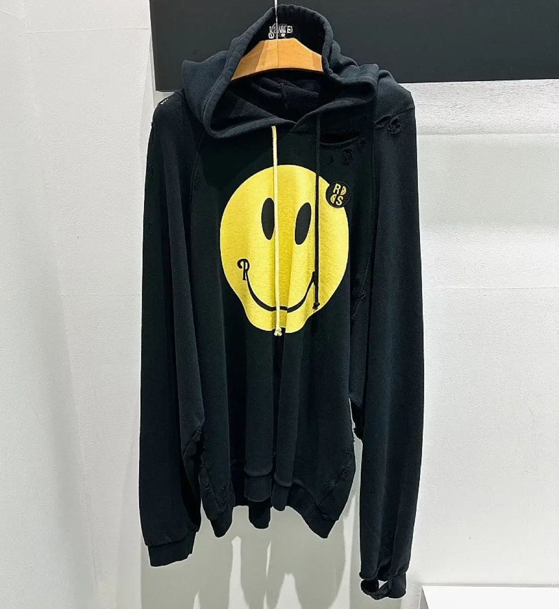 (Genuine/New) Raf Simons Smiley Logo Black 50th Anniversary Oversized Hoodie