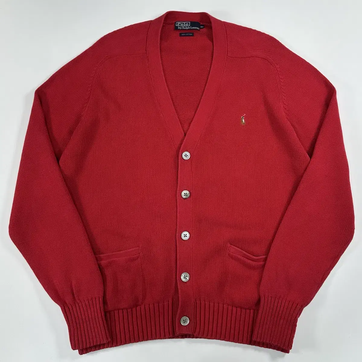 Polo Ralph Lauren Red Cotton Multipony Knit Cardigan