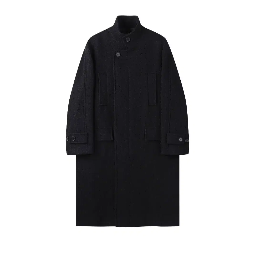 커스텀 멜로우 24FW Black Wool Band Collar Coat