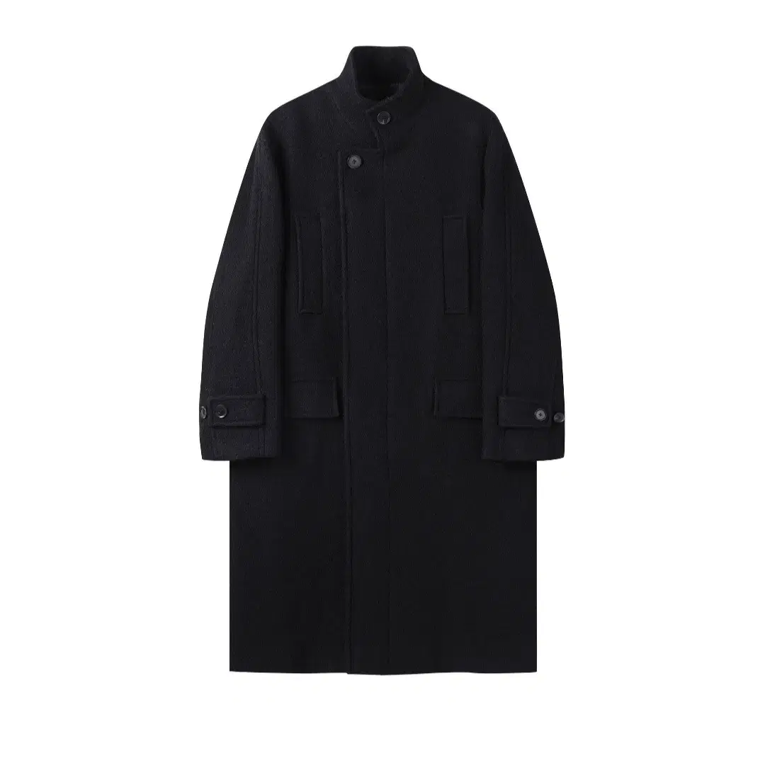 Custom Mellow 24FW Black Wool Band Collar Coat