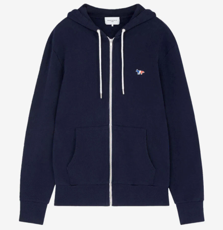 New Arrivals Maison Kitsune Tricolor Fox Patch Hoodie Zip-up Navy