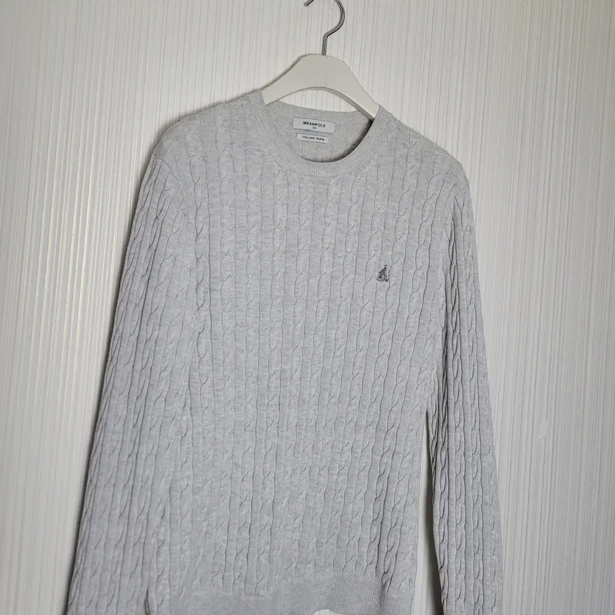 100_Vinpol Pretzel Knit Cotton Sweater Light Gray Round Cable