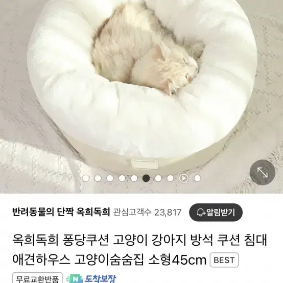 옥희독희 퐁당쿠션 고양이 방석 쿠션 L