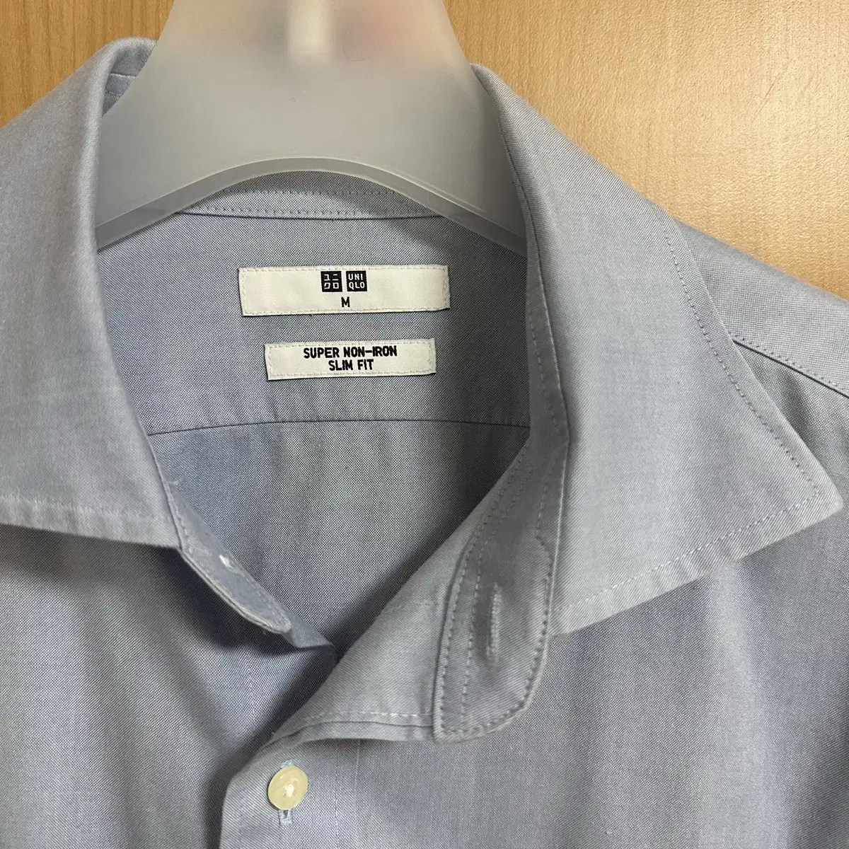 (100)Uniqlo Wide kara Super Non-Iron Shirt Bloo