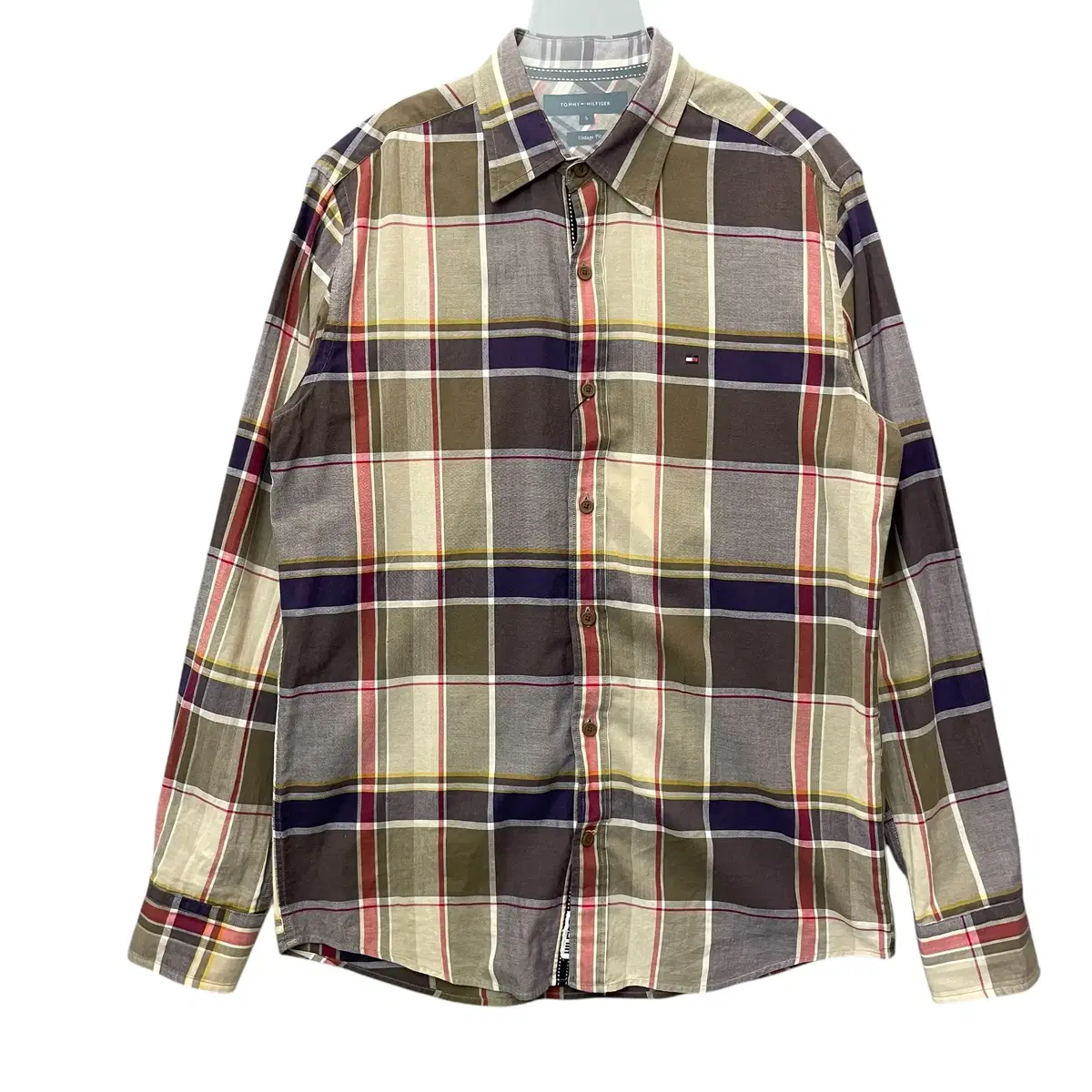 Tommy Hilfiger Brown-Purple Check Vintage Fit Long-Sleeved Shirt S