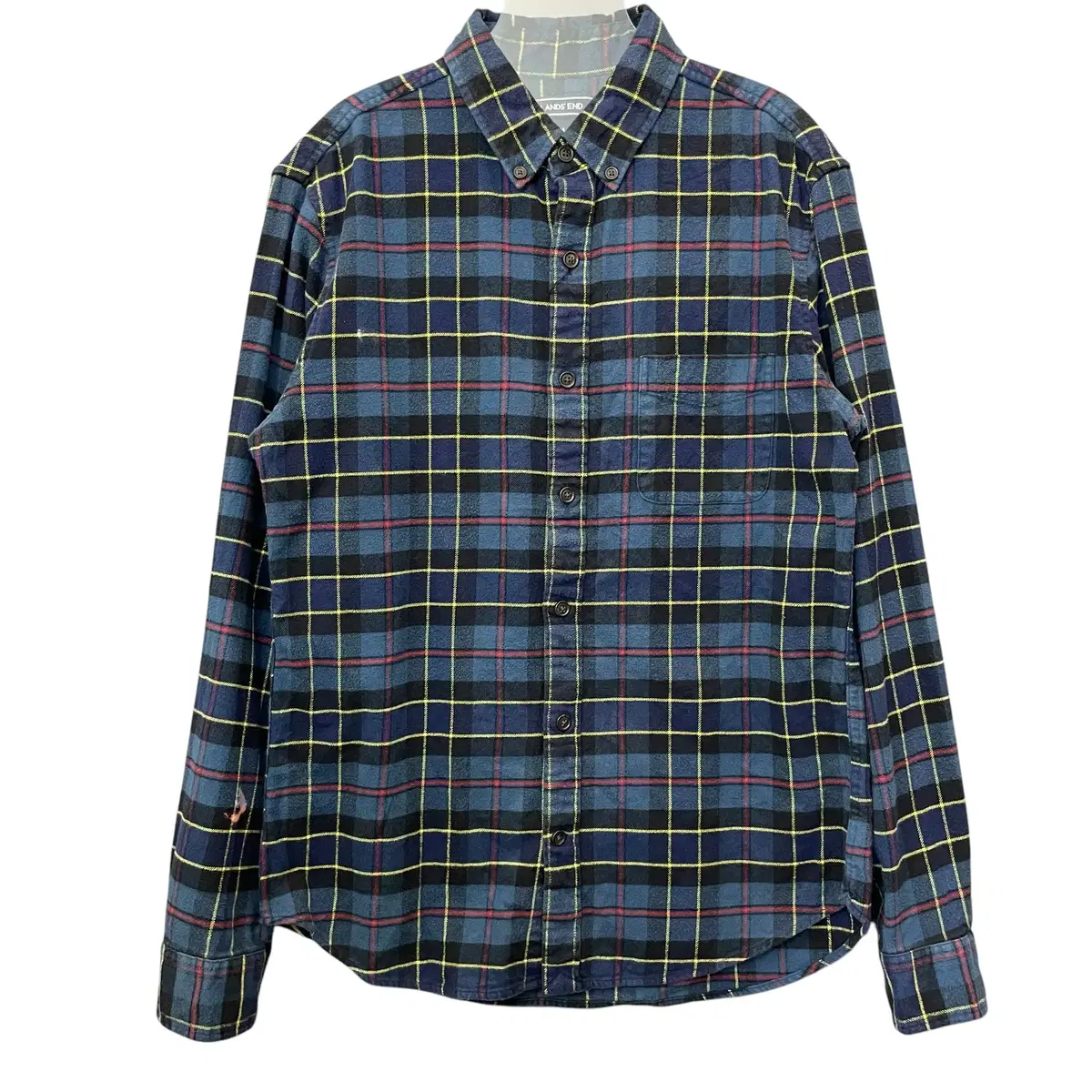 Lands' End Navy Check One-Pocket Long Sleeve Shirt M