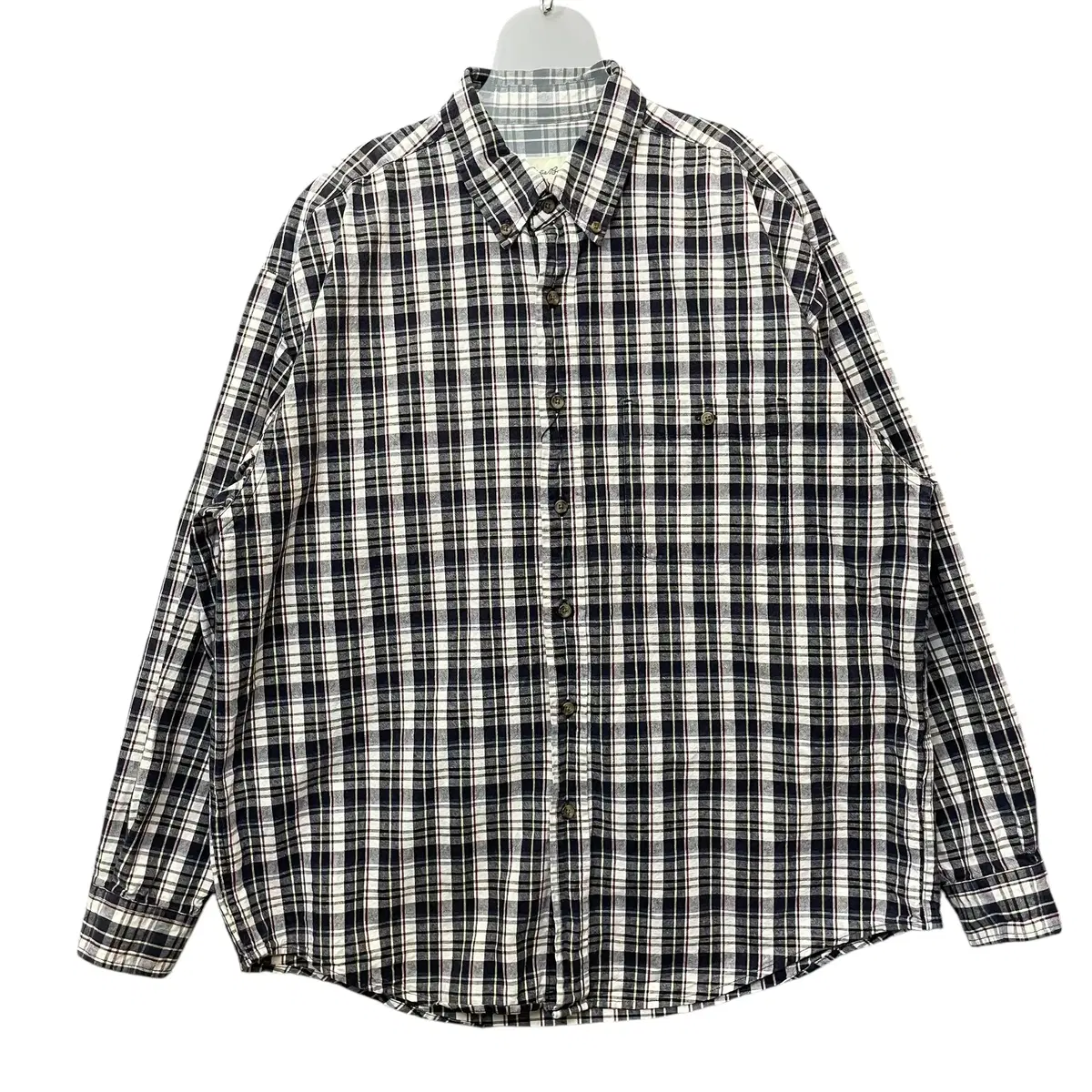 Eddie Bauer Navy Check One-Pocket Regular Long Sleeve Shirt L