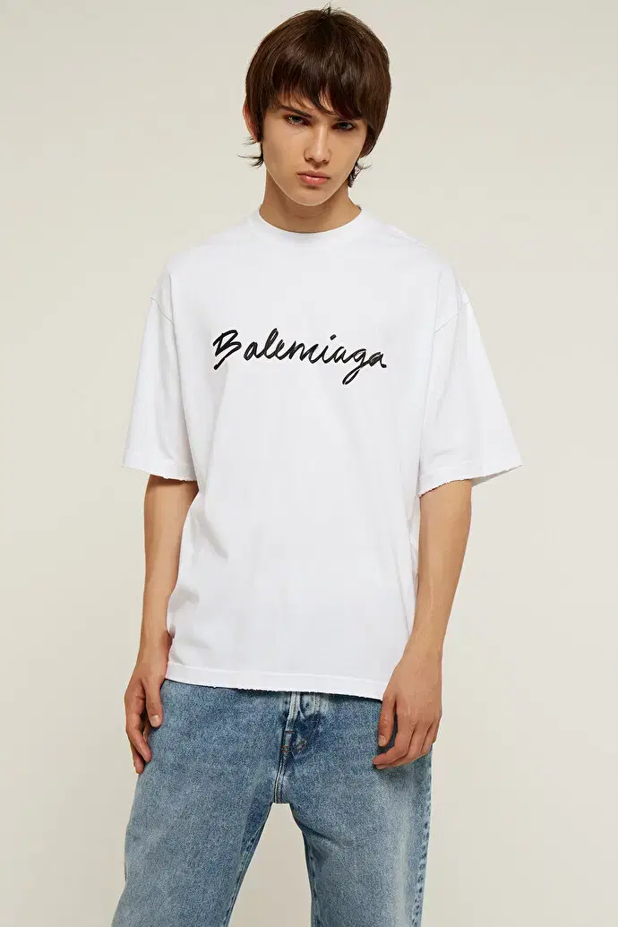 [S] Balenciaga Scribble Logo Short Sleeve T-Shirt White