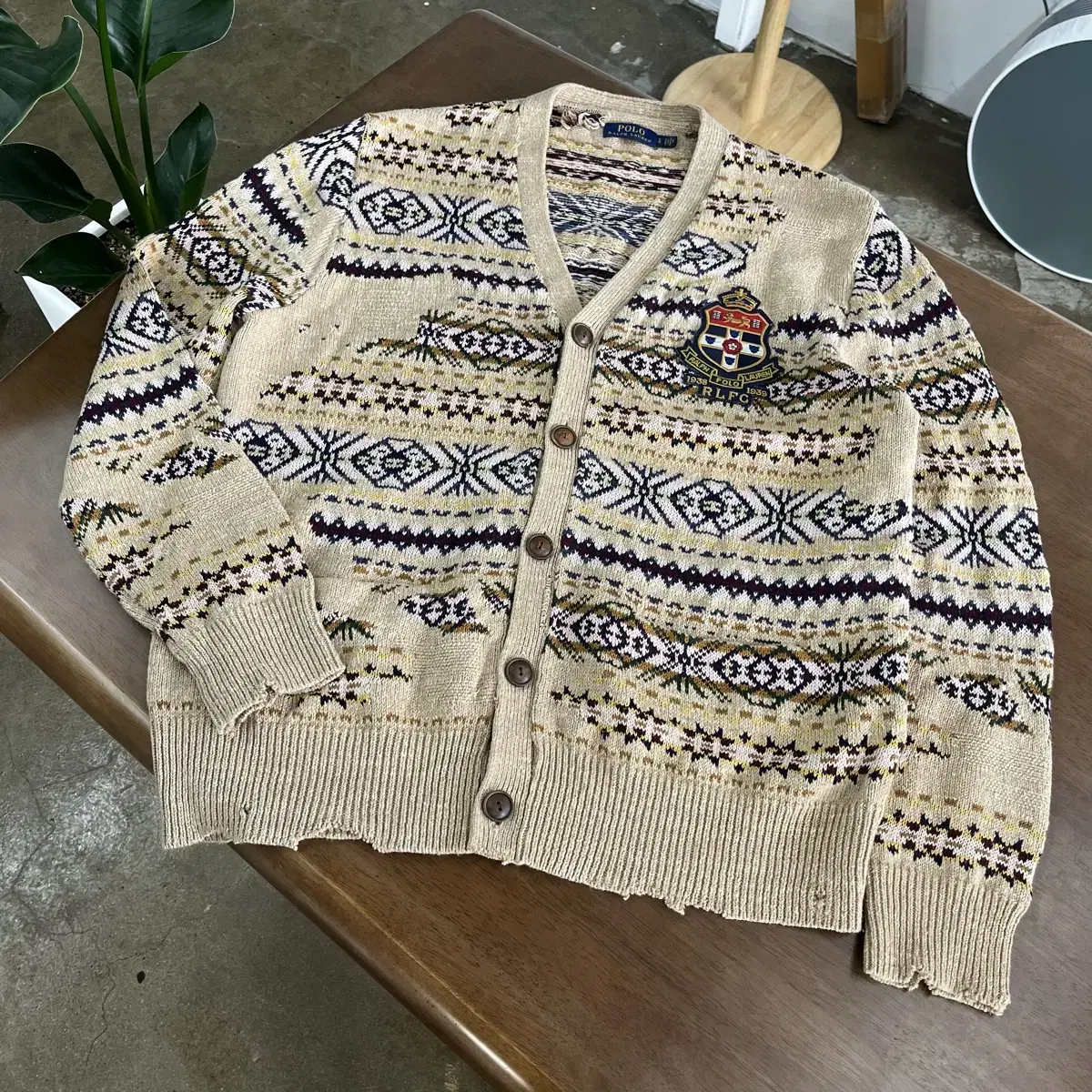 Polo Ralph Lauren Distressed Fair Isle Cardigan New L