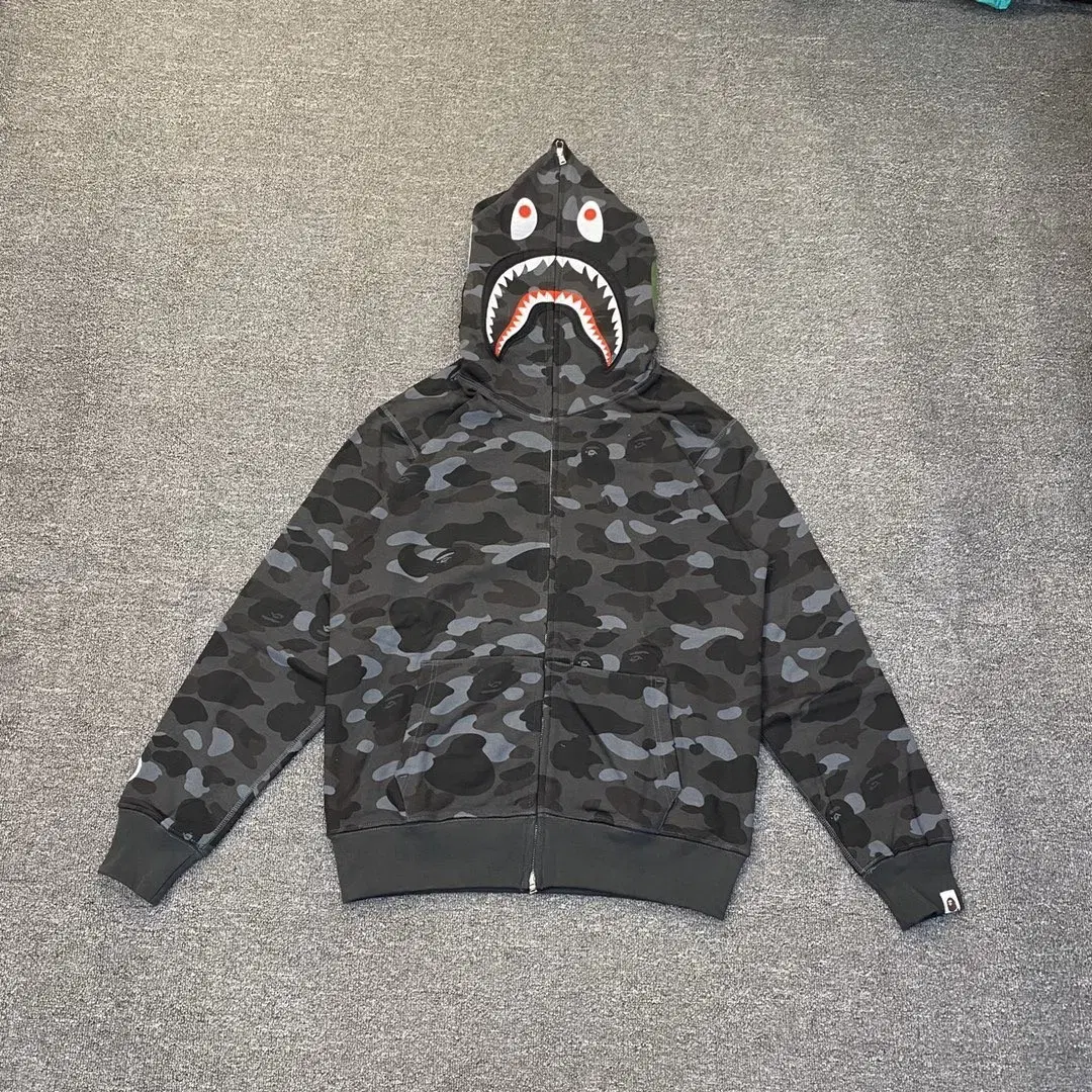 Bape 1st camo shark fu 후드 지퍼 맨투맨