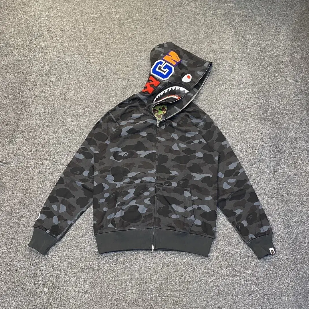 Bape 1st camo shark fu 후드 지퍼 맨투맨