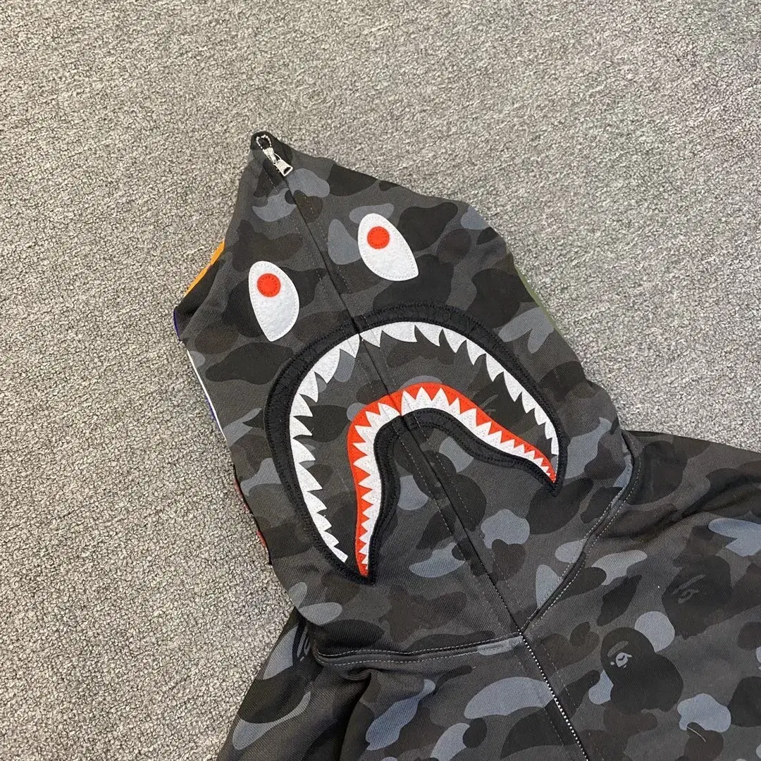 Bape 1st camo shark fu 후드 지퍼 맨투맨