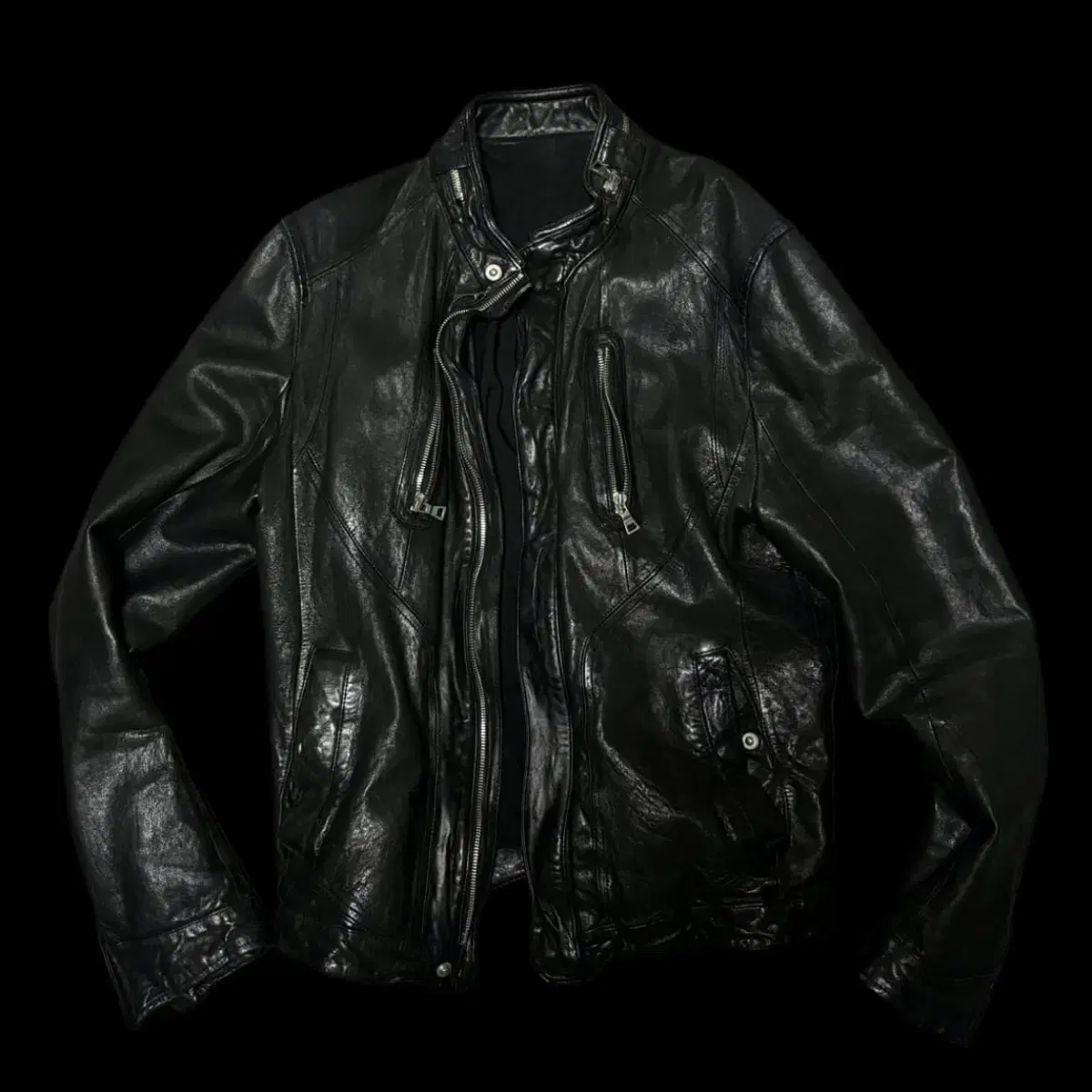 Multipocket real leather jacket