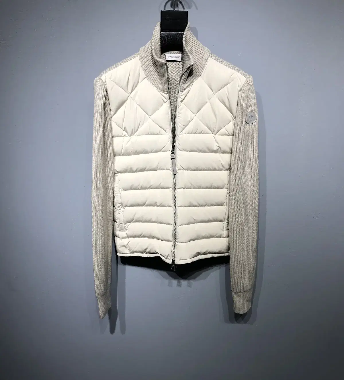 Moncler Men's Padded Wool Zip-up Cardigan Knit Padded Beige