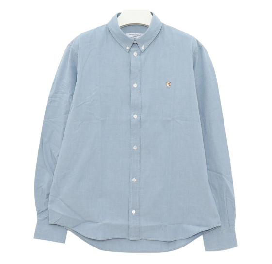 [43] Maison Kitsune Fox Head Embroidered Logo Shirt Washed Indigo