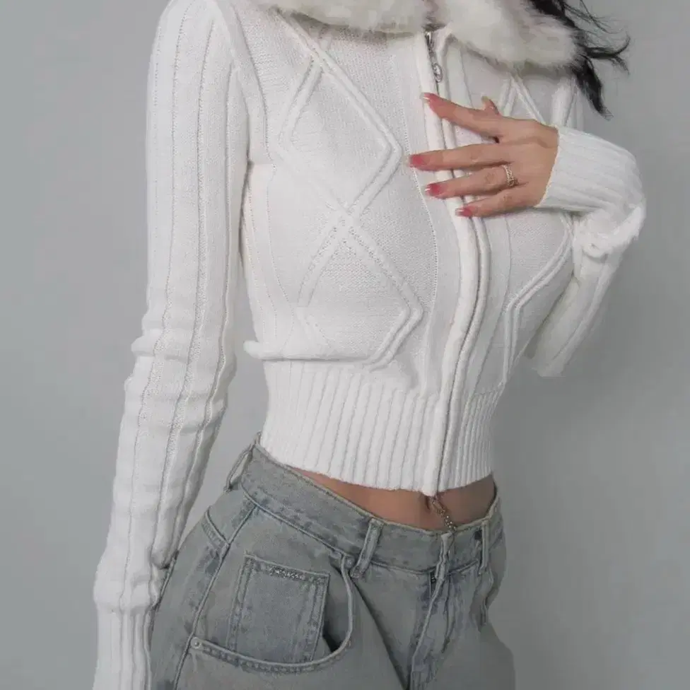 페일제이드 퍼지니트집업 Collar Fuzzy Knit Zip-Up