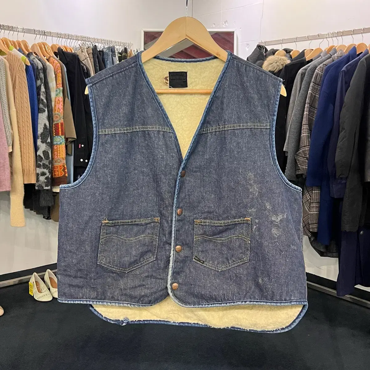 [Taffo] [XL] 70s SEARS ROEBUCKS Shearling Denim Vest