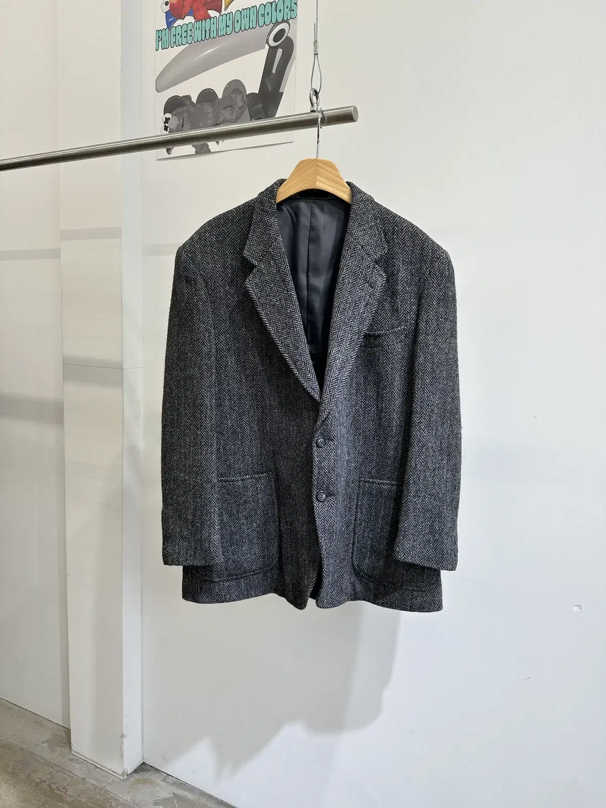 Vintage Harris Tweed Herringbone Wool 2-button Jacket