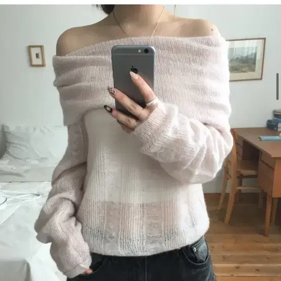 아워캐비닛 lovely mohair off knit 핑크