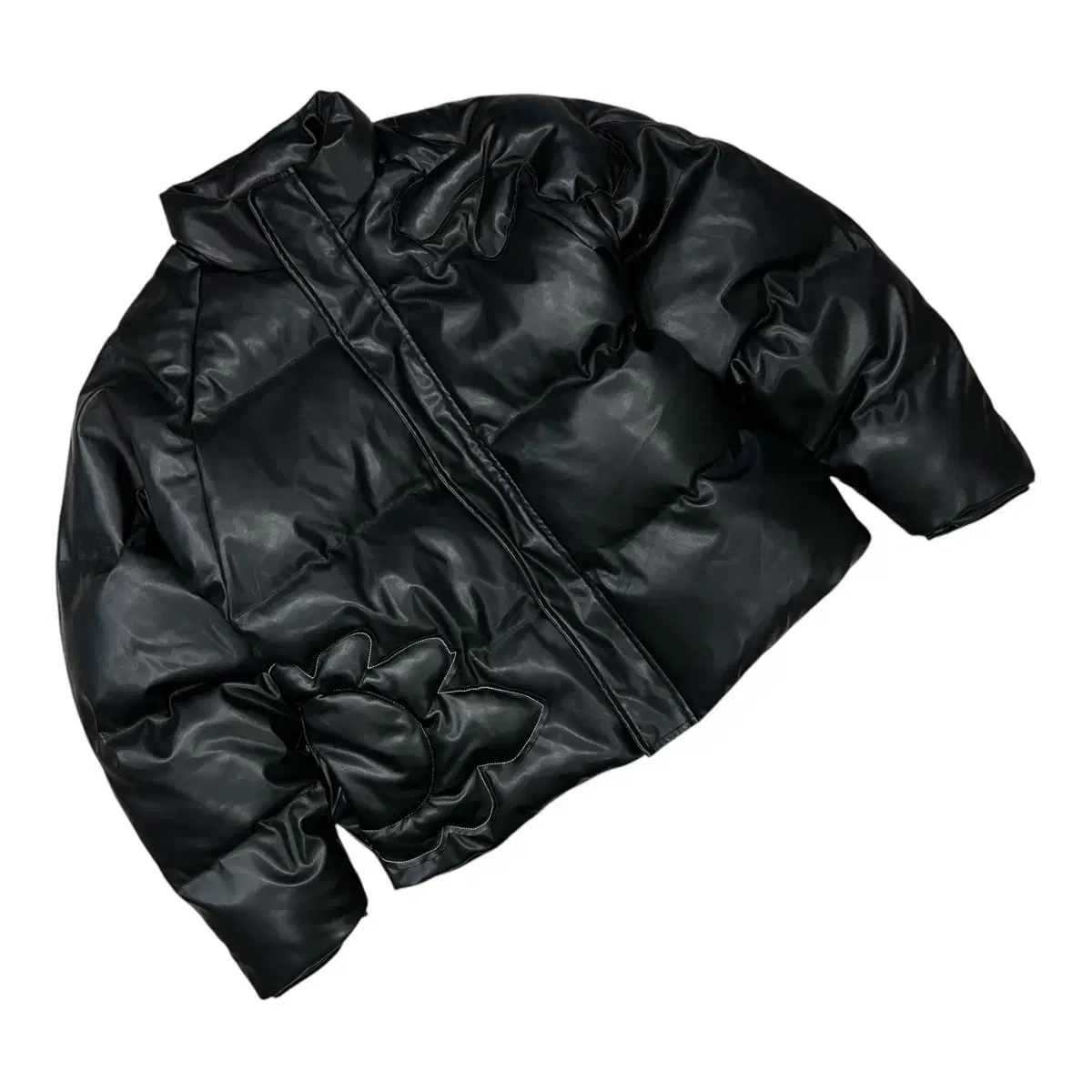 [L]Extones Leather Flower Padded Jumper Black