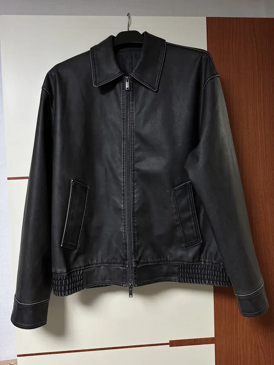 Spao New arrivals Leather jacket washed bloomers black size L