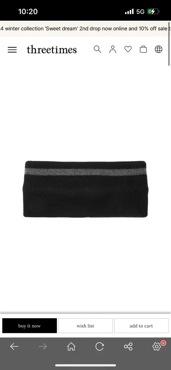 쓰리타임즈 Isabel knit hairband Black