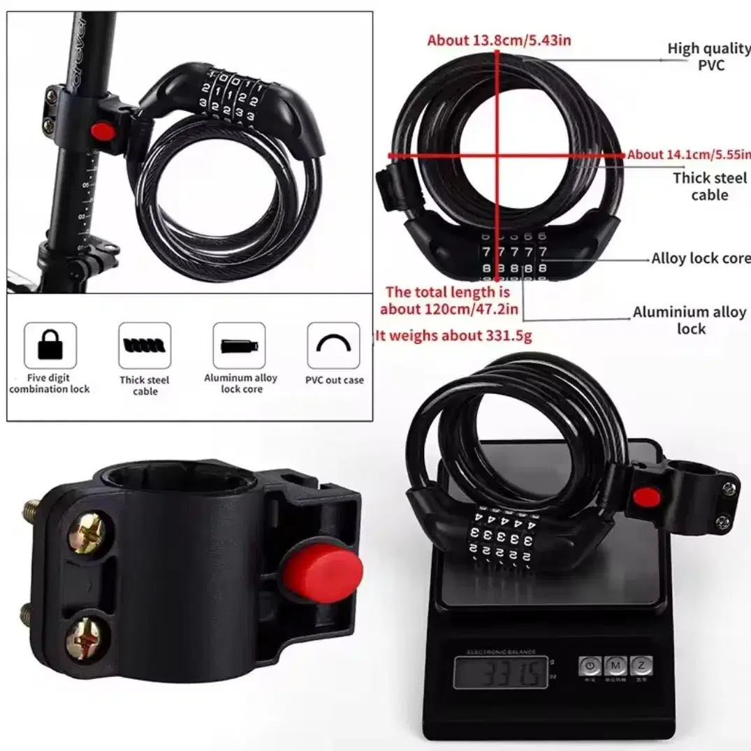 자전거 5 자리 코드 케이블 잠금 장치 도난 방지 자전거 암호 잠금 장치