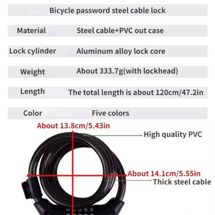 자전거 5 자리 코드 케이블 잠금 장치 도난 방지 자전거 암호 잠금 장치