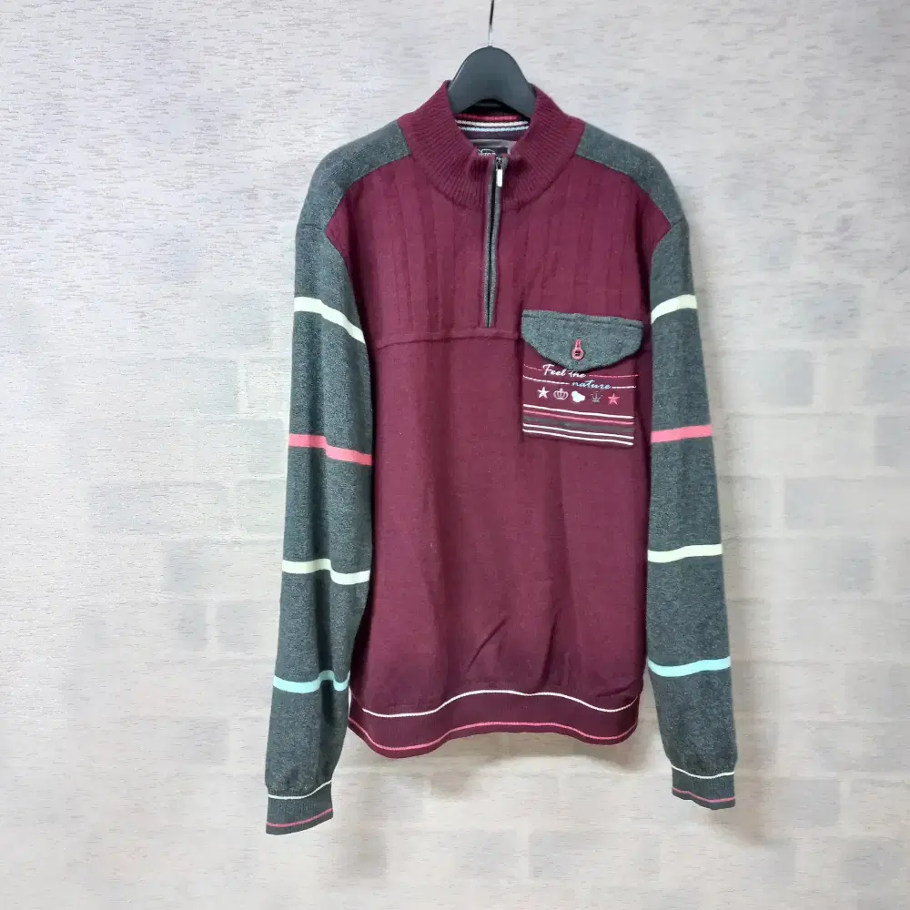 11-20/Phantom wine-colored vahn zip-up knit tee for men