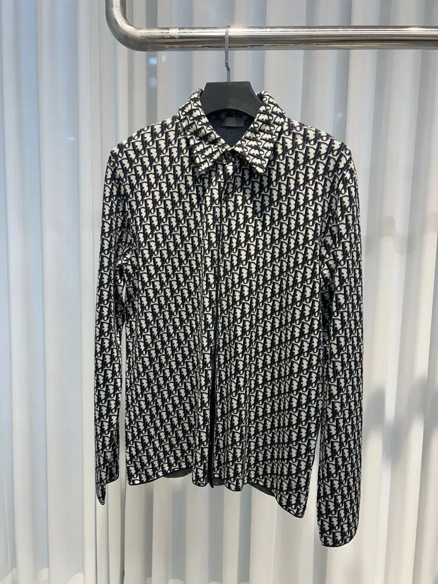 (L) Dior Oblique knit shirt jacquard jacket bloo