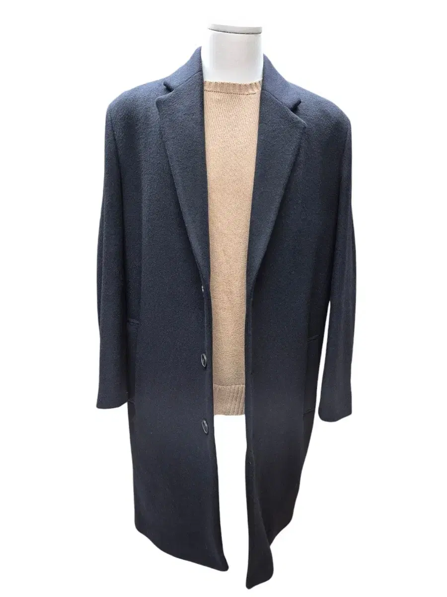 Navy 100% cashmere single coat